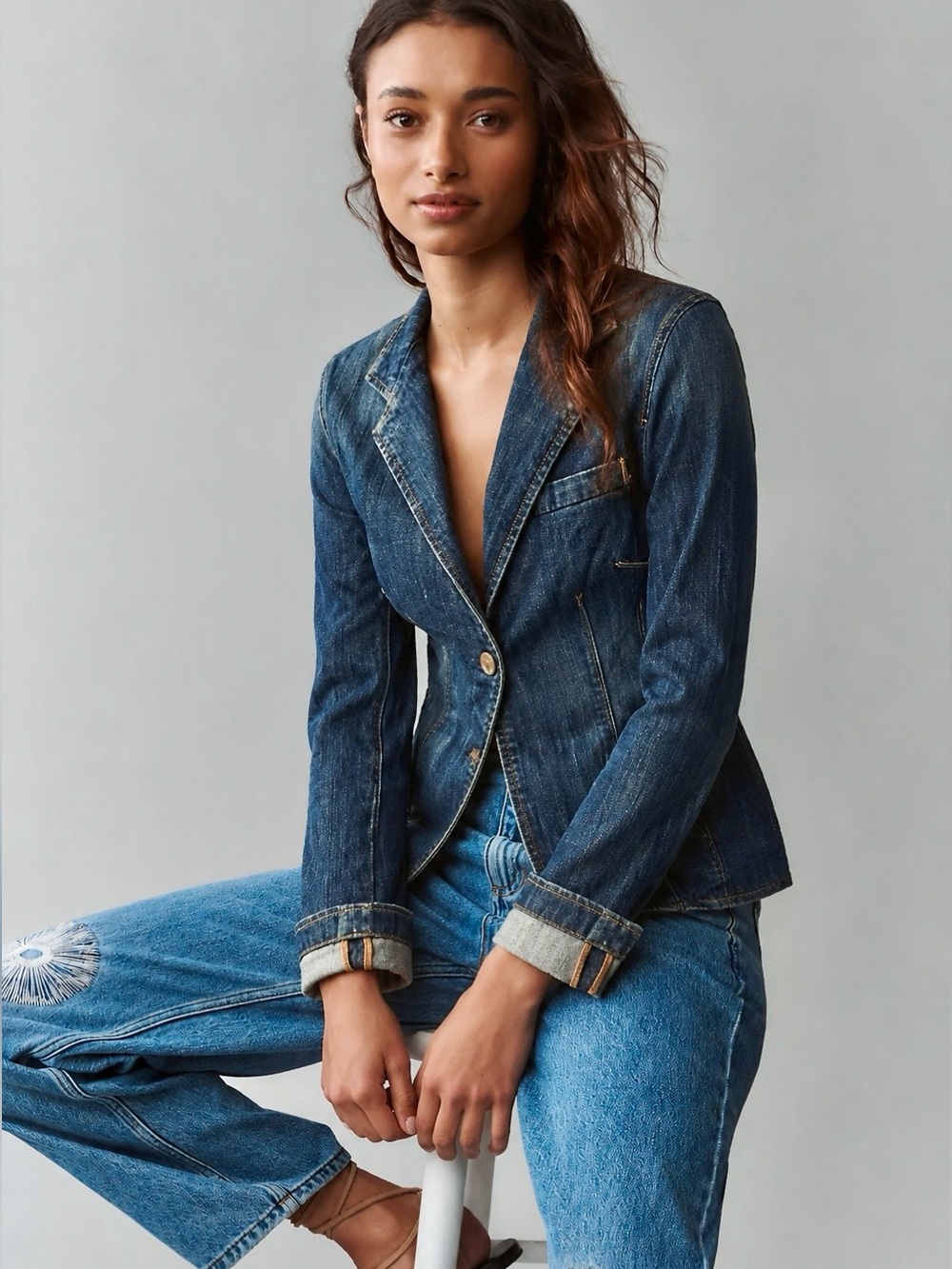 Vintage Tailored Button Front Denim Blazer/Jacket Medium